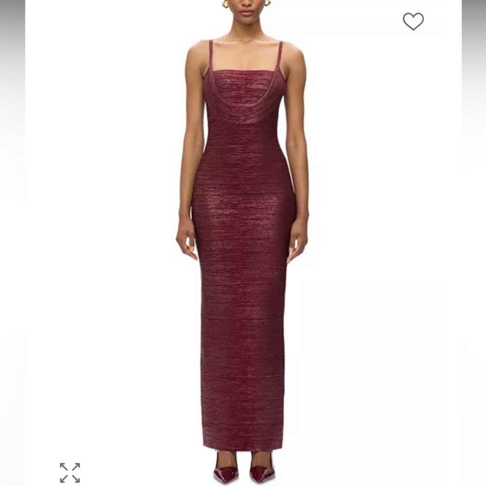 Herve Ledger Elegant Burgundy Metallic Evening Gown